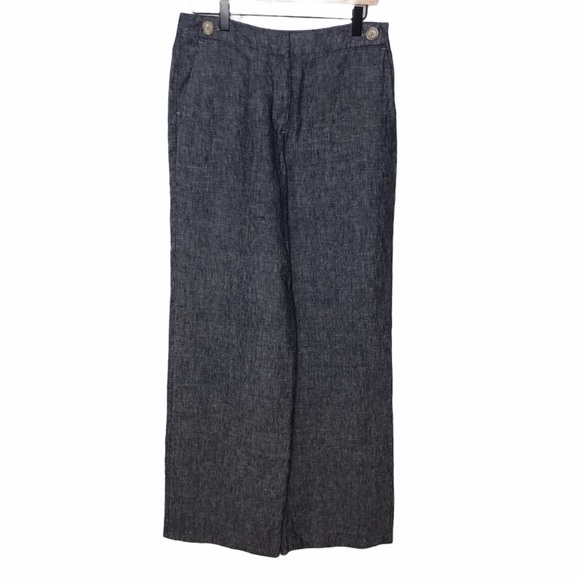Boden Pants - Boden Myra Wide Leg Linen Pants Blue Sz 10 Long
